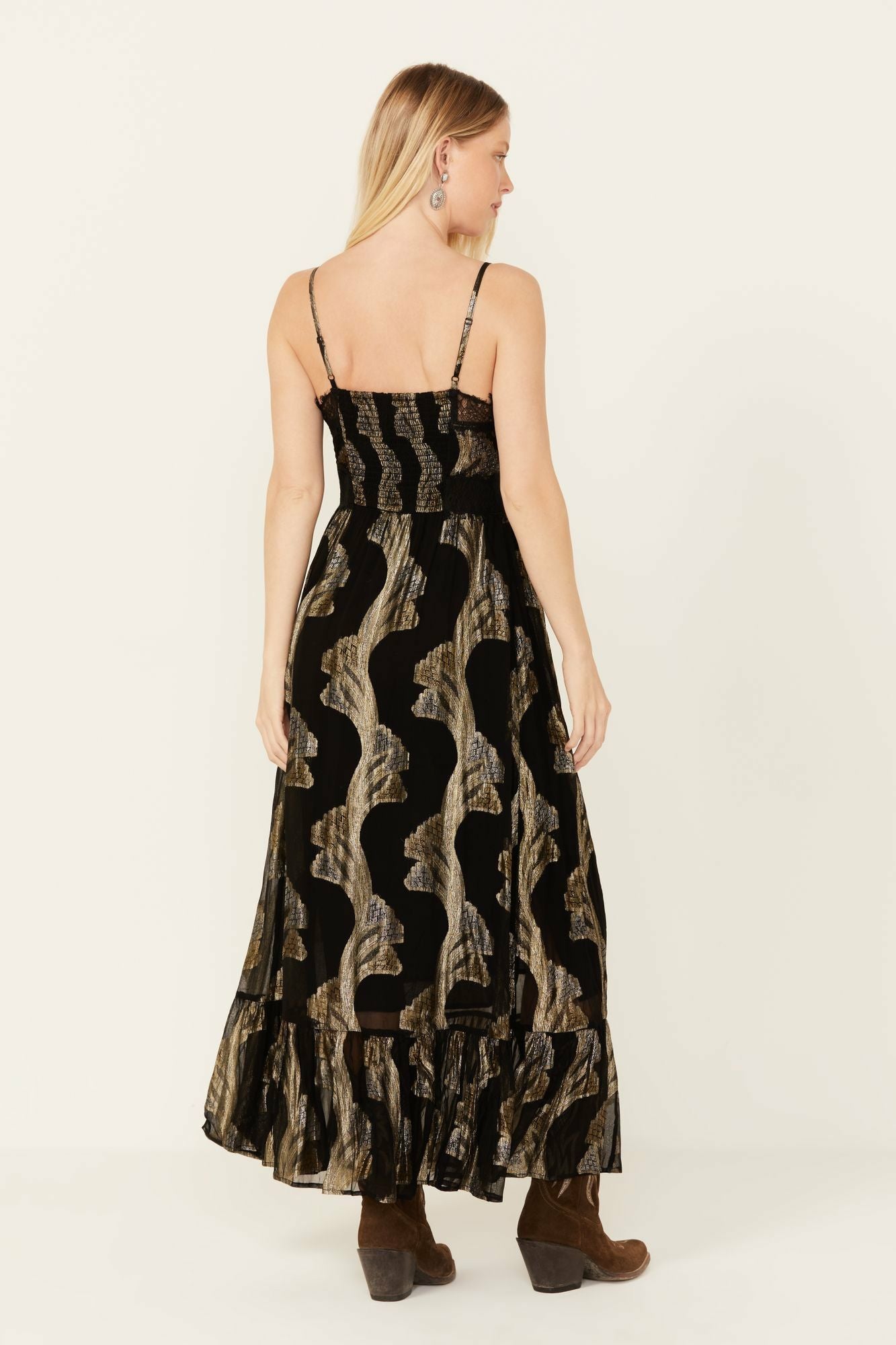 Idyllwind Women | Verde Lace Inset Metallic Print Dress