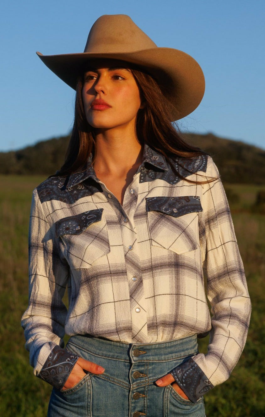 Idyllwind Women | Ethel Featherlight Plaid Print Long Sleeve Pearl Snap Western Shirt