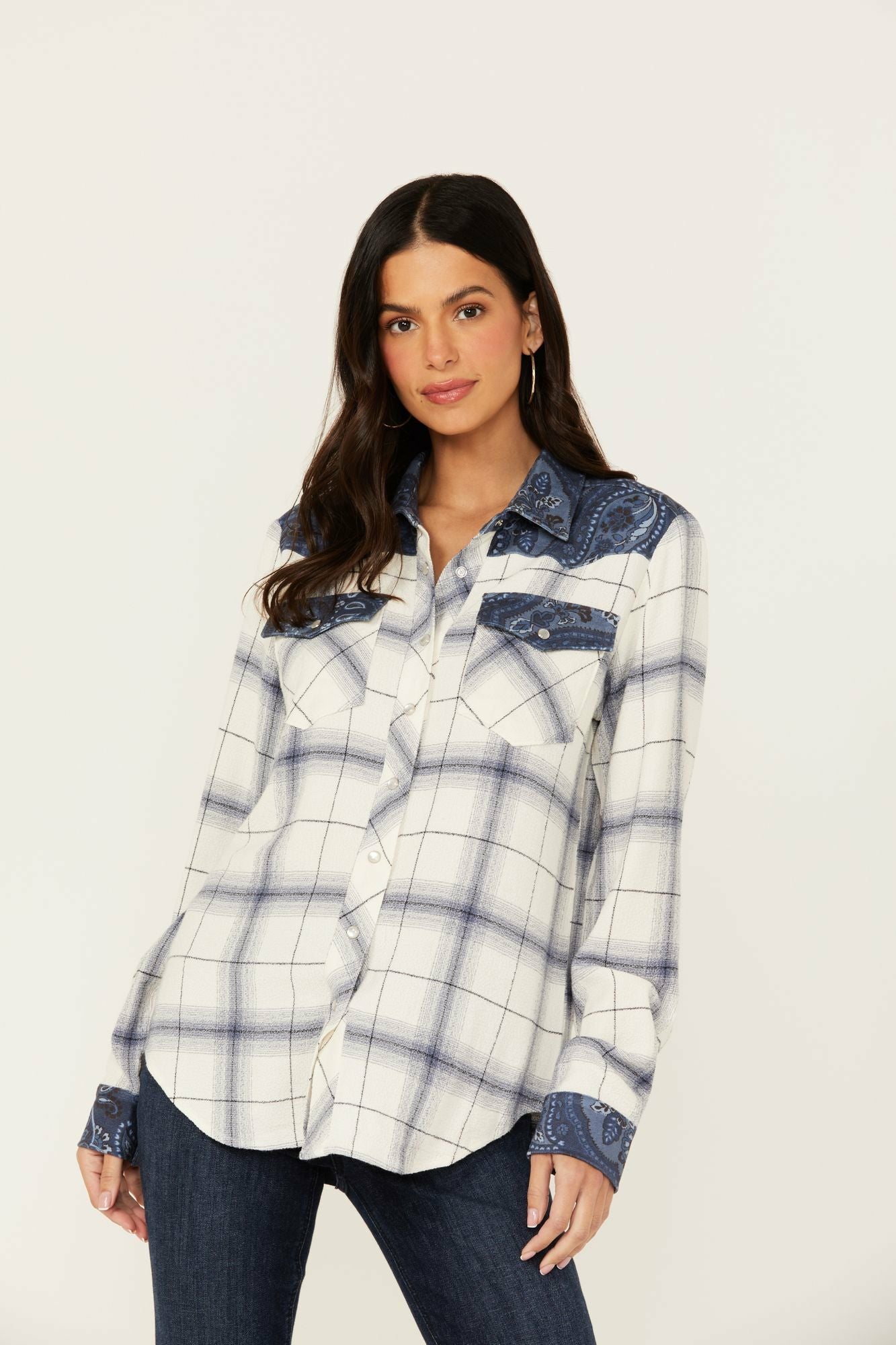 Idyllwind Women | Ethel Featherlight Plaid Print Long Sleeve Pearl Snap Western Shirt