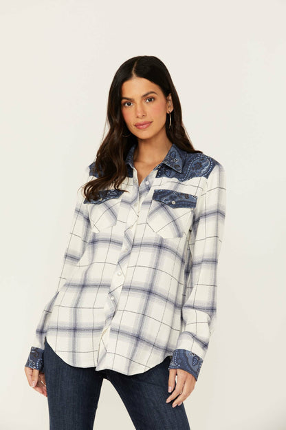 Idyllwind Women | Ethel Featherlight Plaid Print Long Sleeve Pearl Snap Western Shirt