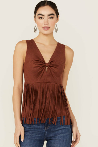 Idyllwind Women | Pennington Faux Suede Twisted Fringe Top