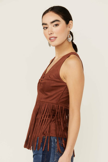 Idyllwind Women | Pennington Faux Suede Twisted Fringe Top