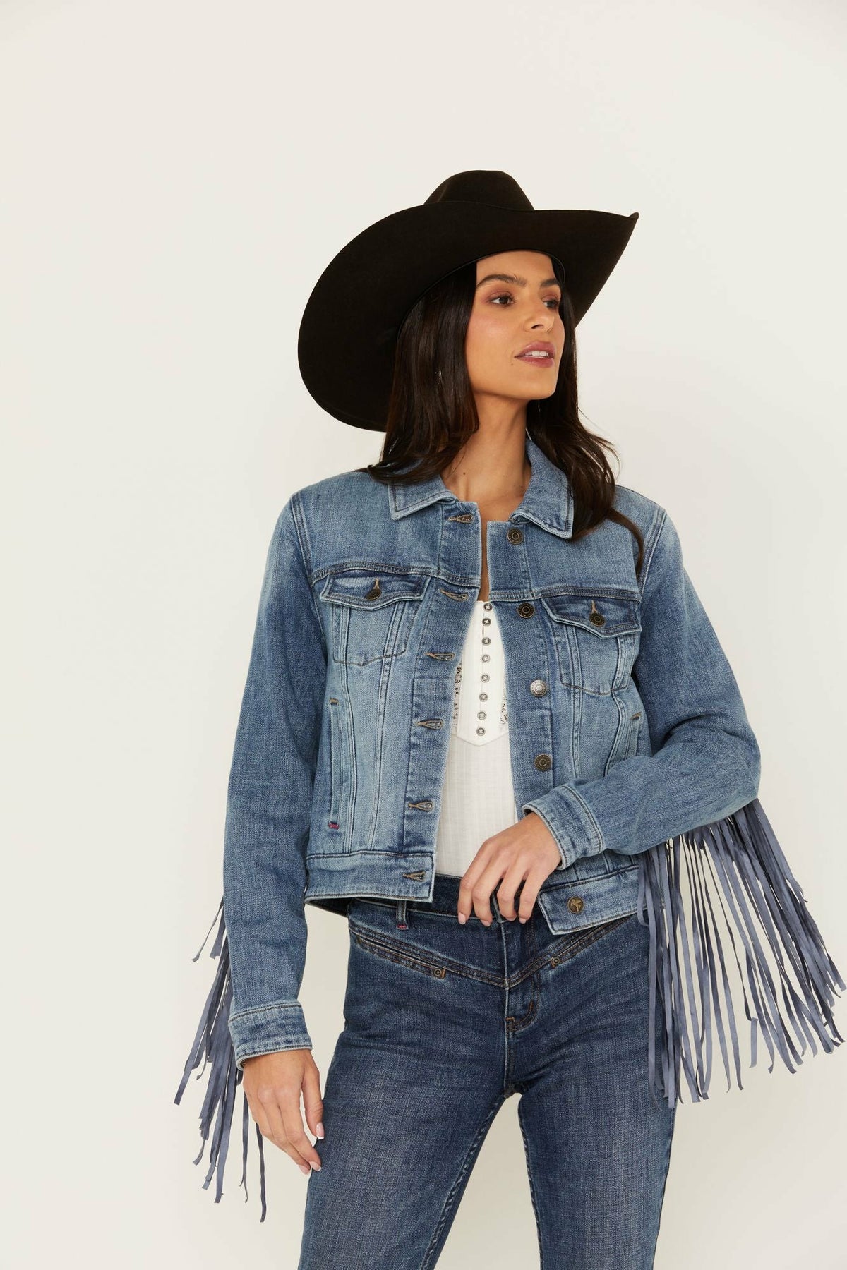 Idyllwind Women | Rodeo Rebel Embossed Fringe Trucker Jacket