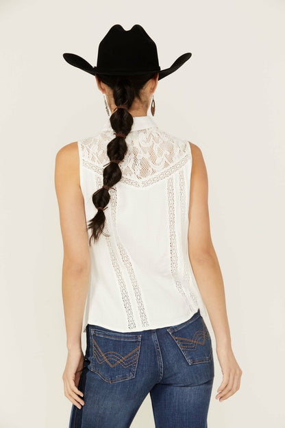 Idyllwind Women | Cobble Lace Yoke Sleeveless Button-Down Top