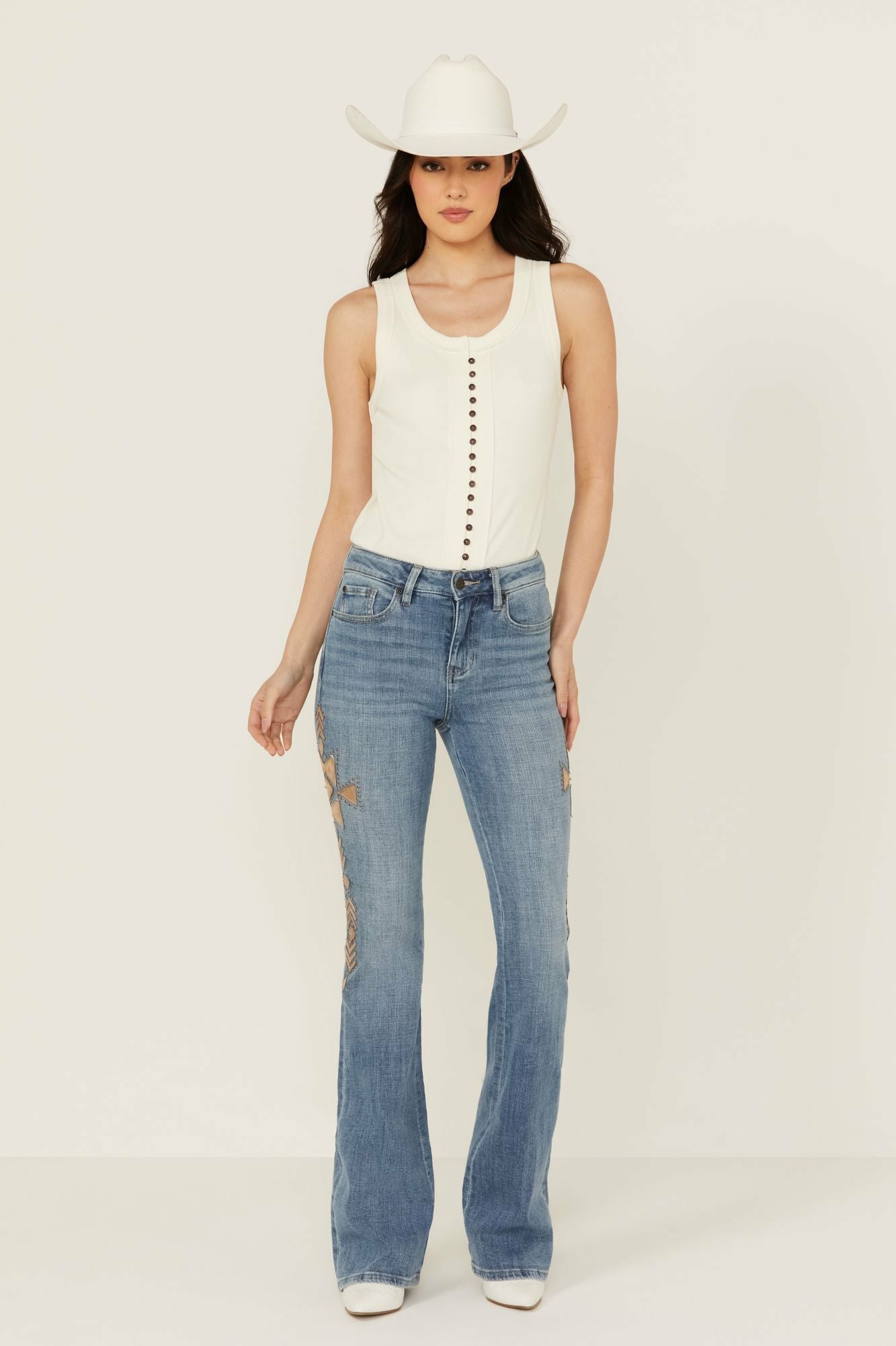 Idyllwind Women | Ellis Medium Wash Gypsy High Rise Faux Suede Embellished Bootcut Comfort Stretch Denim Jeans