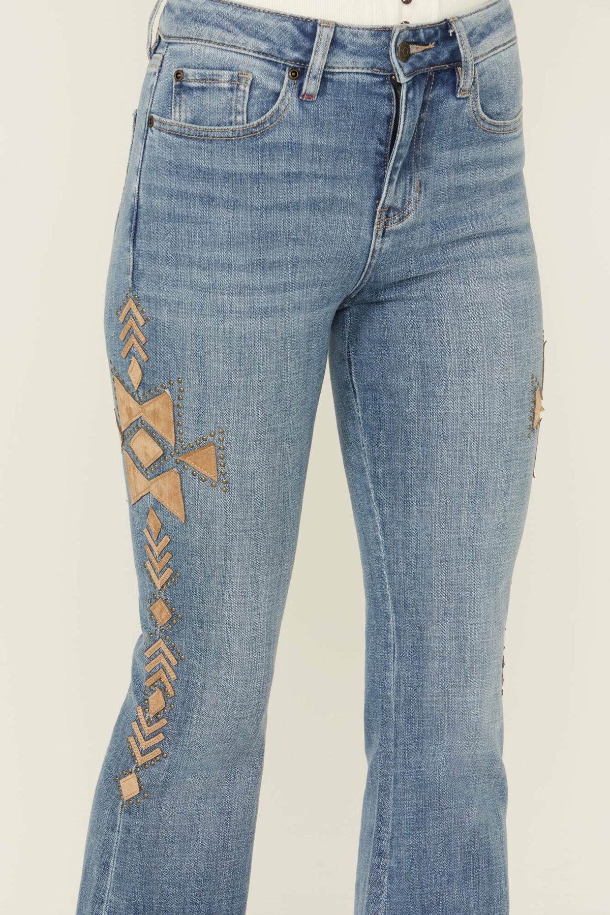 Idyllwind Women | Ellis Medium Wash Gypsy High Rise Faux Suede Embellished Bootcut Comfort Stretch Denim Jeans