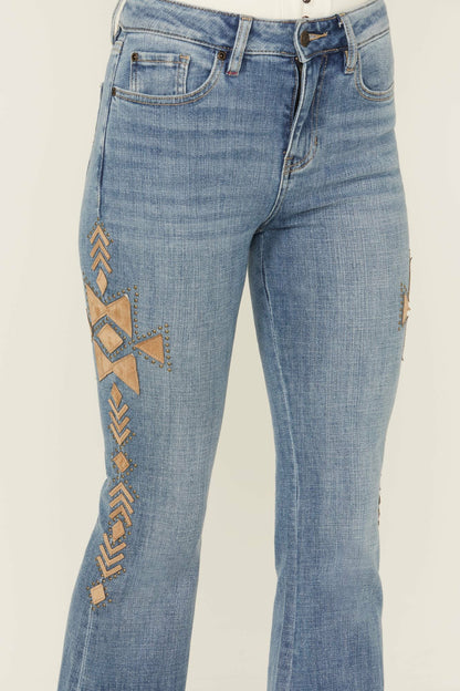 Idyllwind Women | Ellis Medium Wash Gypsy High Rise Faux Suede Embellished Bootcut Comfort Stretch Denim Jeans