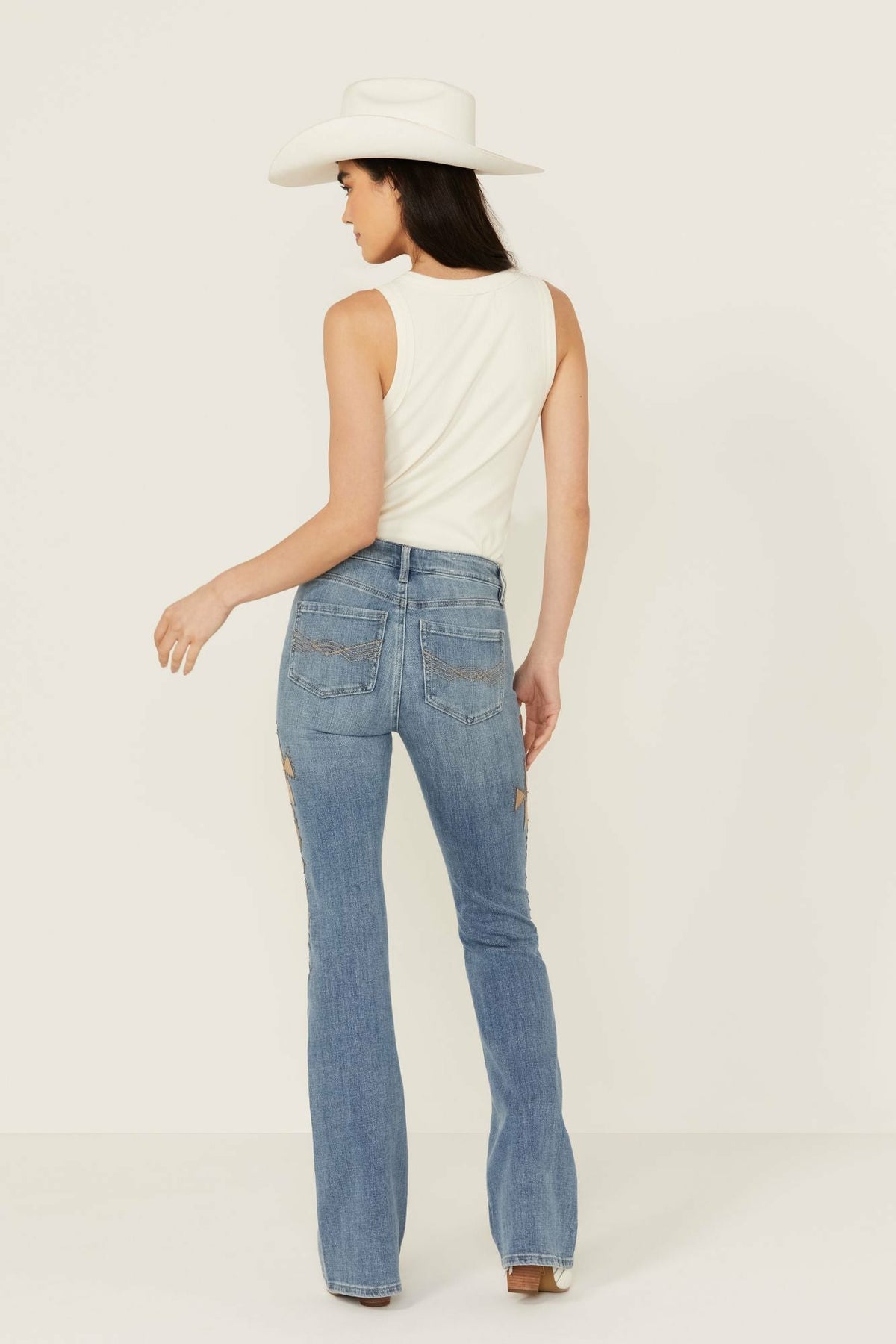 Idyllwind Women | Ellis Medium Wash Gypsy High Rise Faux Suede Embellished Bootcut Comfort Stretch Denim Jeans