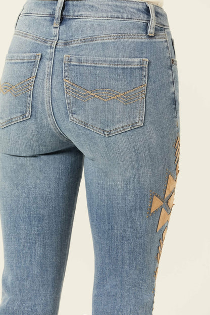 Idyllwind Women | Ellis Medium Wash Gypsy High Rise Faux Suede Embellished Bootcut Comfort Stretch Denim Jeans