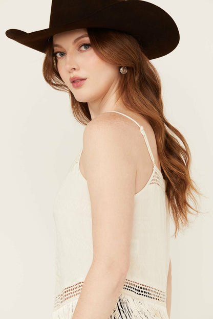 Idyllwind Women | Briarwick Jacquard Print Fringe And Lace Tank Top