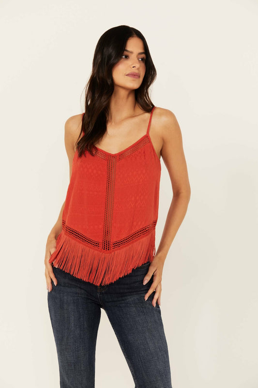 Idyllwind Women | Briarwick Jacquard Print Fringe And Lace Tank Top