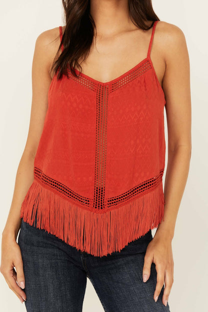 Idyllwind Women | Briarwick Jacquard Print Fringe And Lace Tank Top