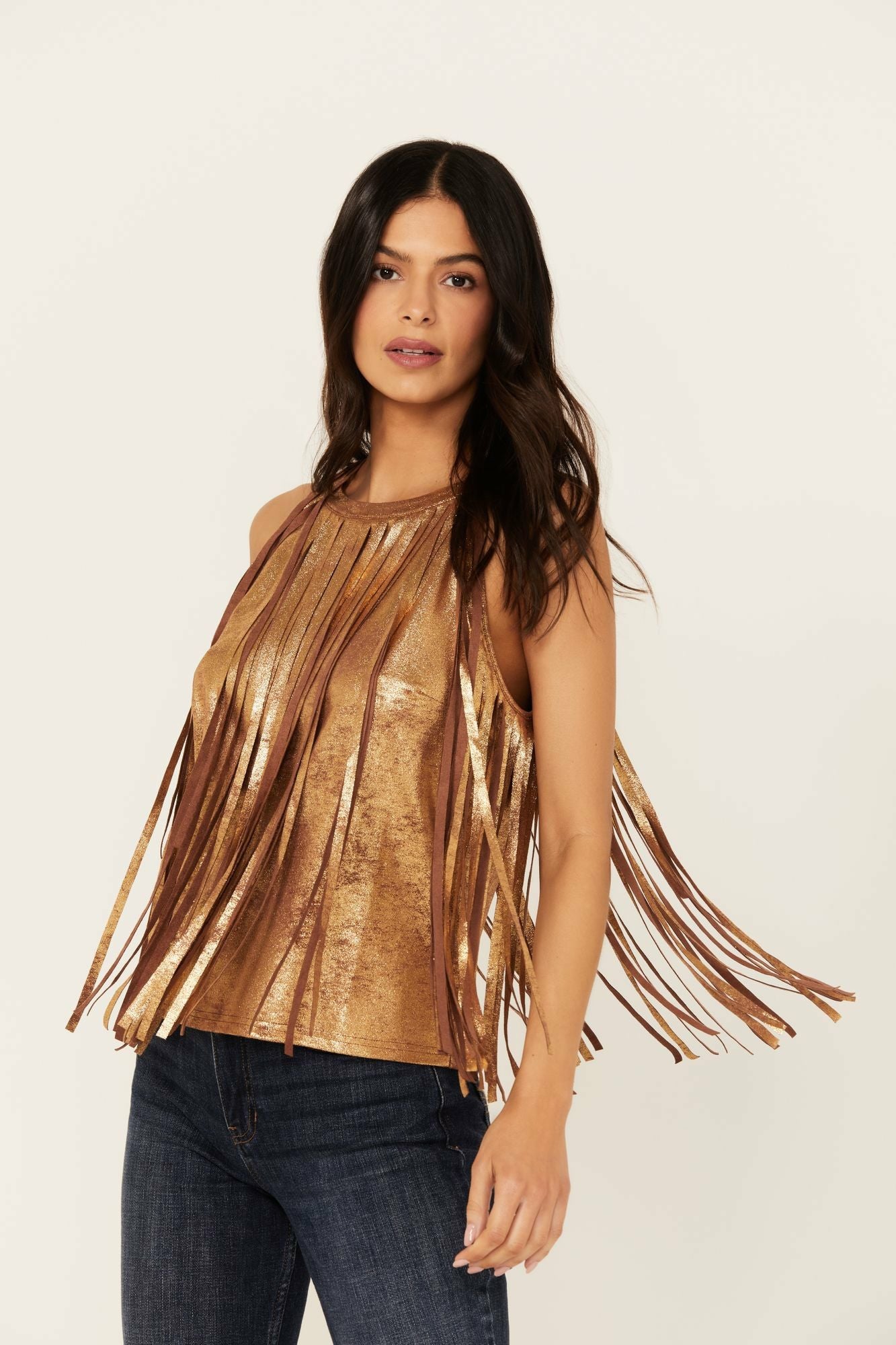 Idyllwind Women | Prescott Foiled Faux Suede Fringe Tank