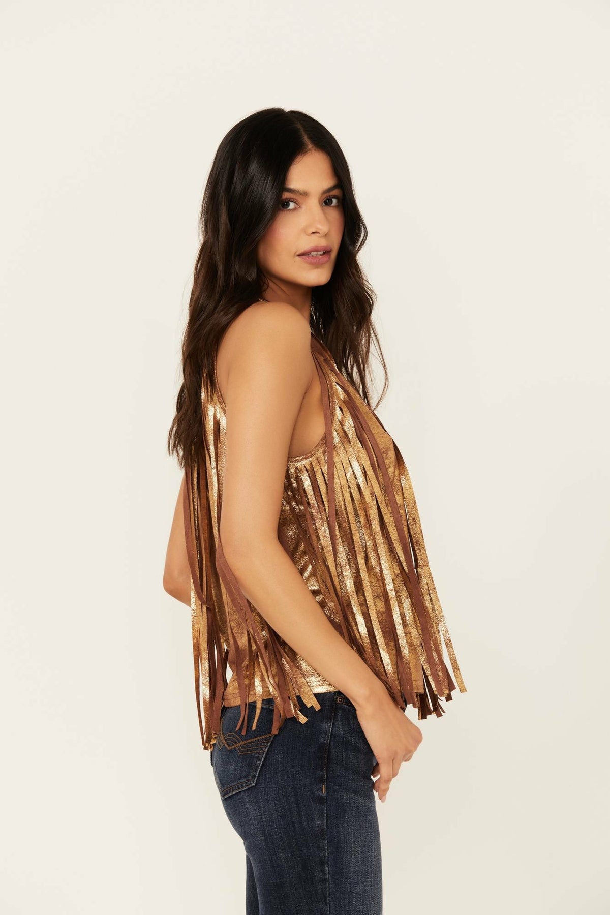 Idyllwind Women | Prescott Foiled Faux Suede Fringe Tank