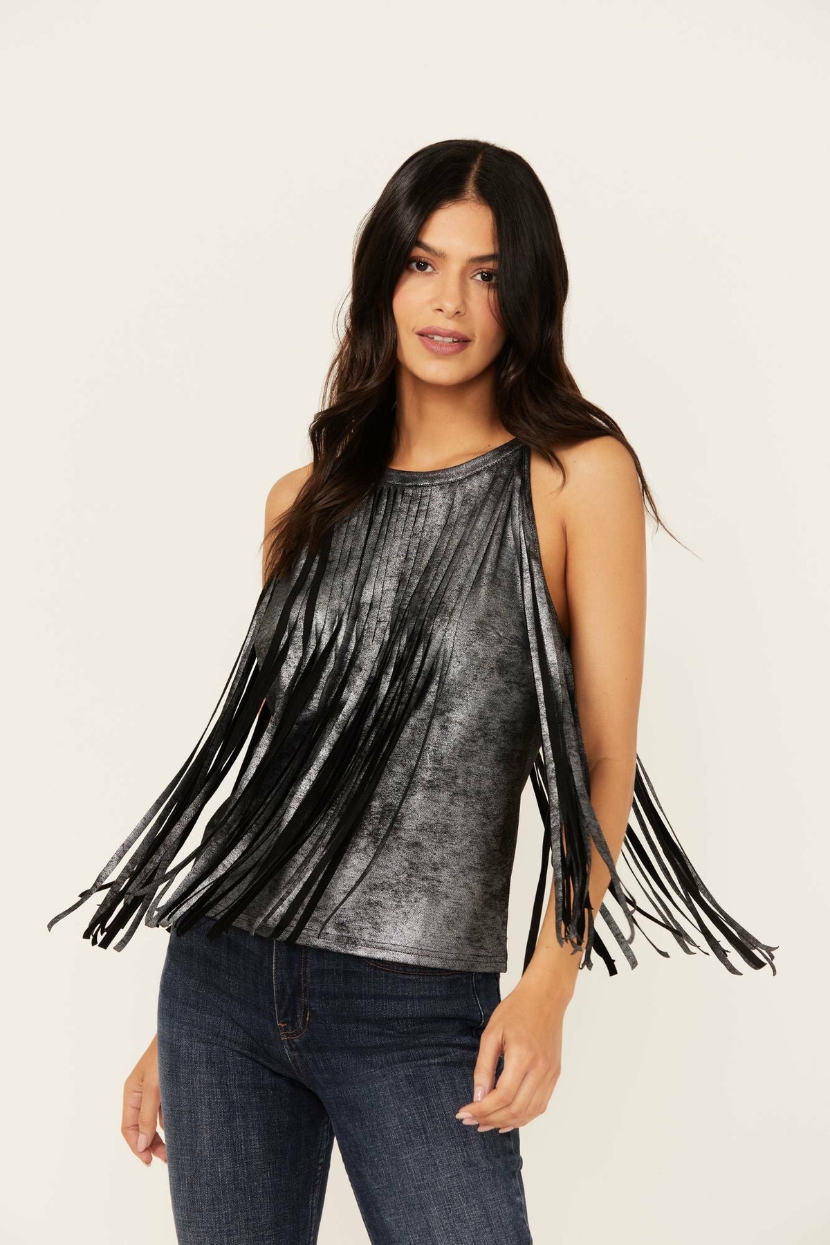 Idyllwind Women | Prescott Foiled Faux Suede Fringe Tank
