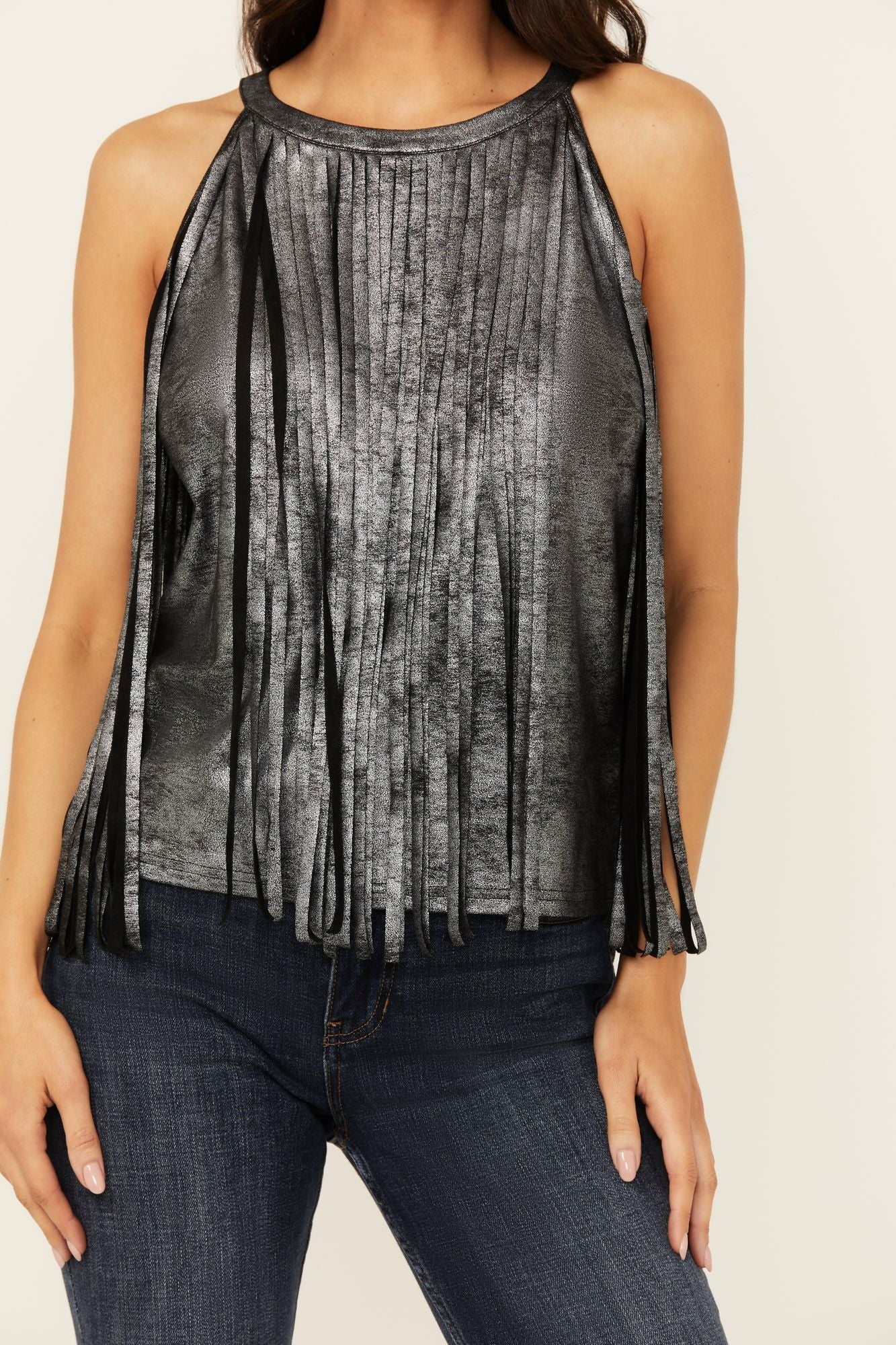 Idyllwind Women | Prescott Foiled Faux Suede Fringe Tank