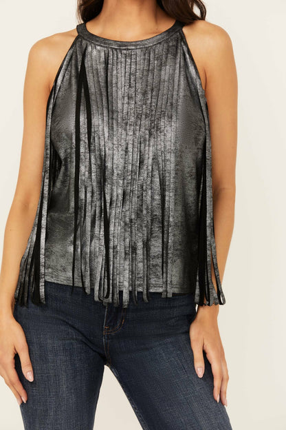 Idyllwind Women | Prescott Foiled Faux Suede Fringe Tank