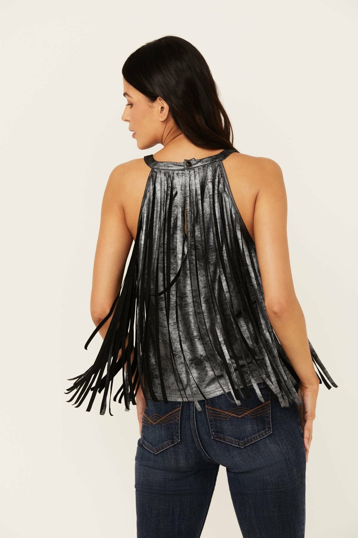 Idyllwind Women | Prescott Foiled Faux Suede Fringe Tank