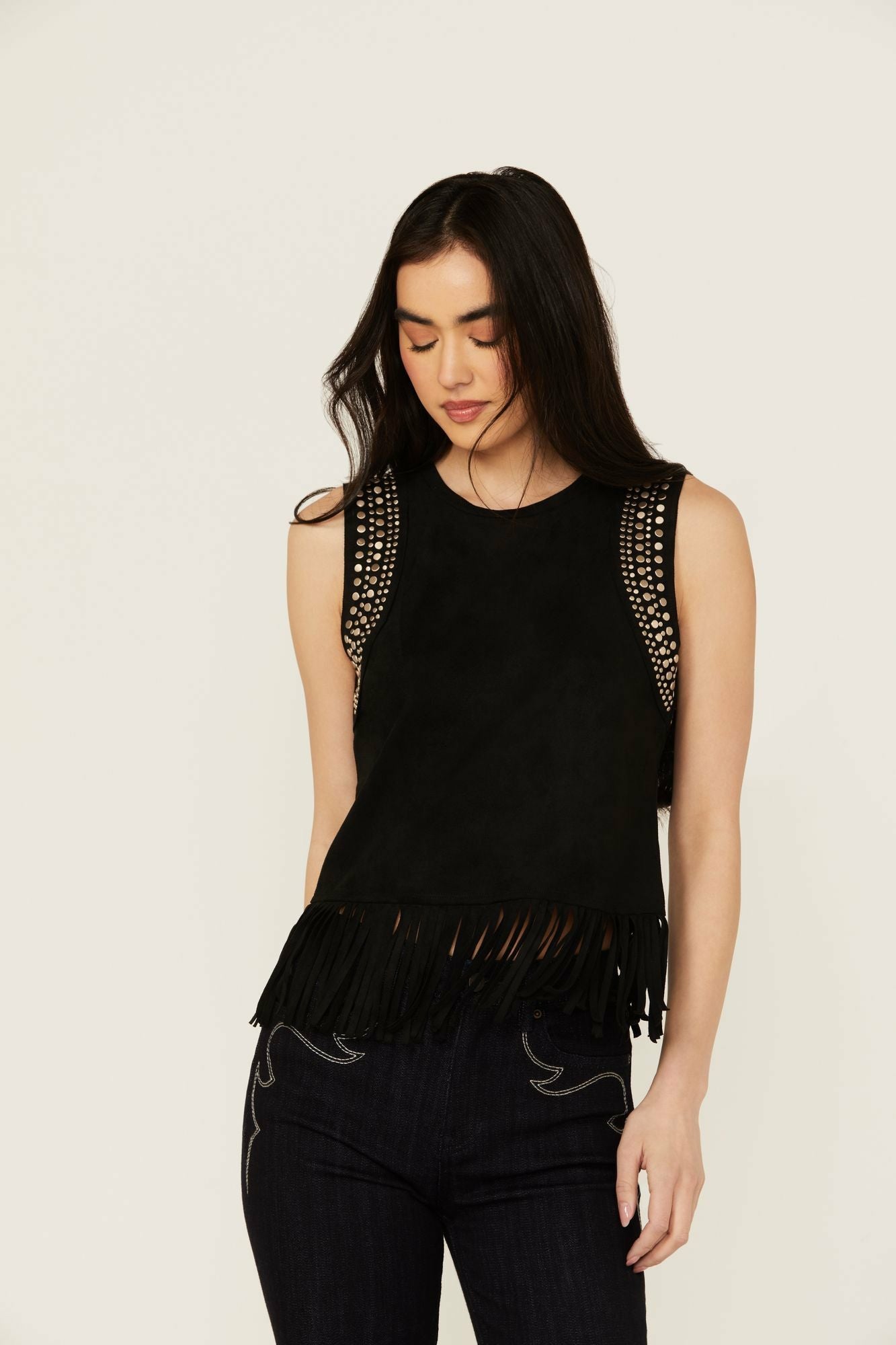Idyllwind Women | Lillian Studded Fringe Faux Suede Tank Top