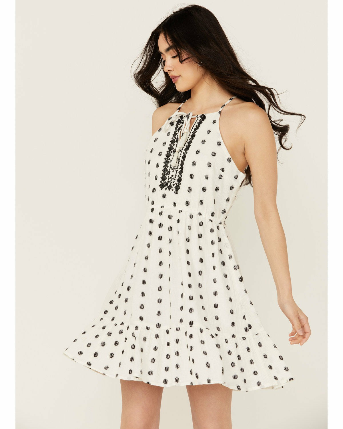 Idyllwind Women | Zelida Embroidered Halter Neck Mini Dress