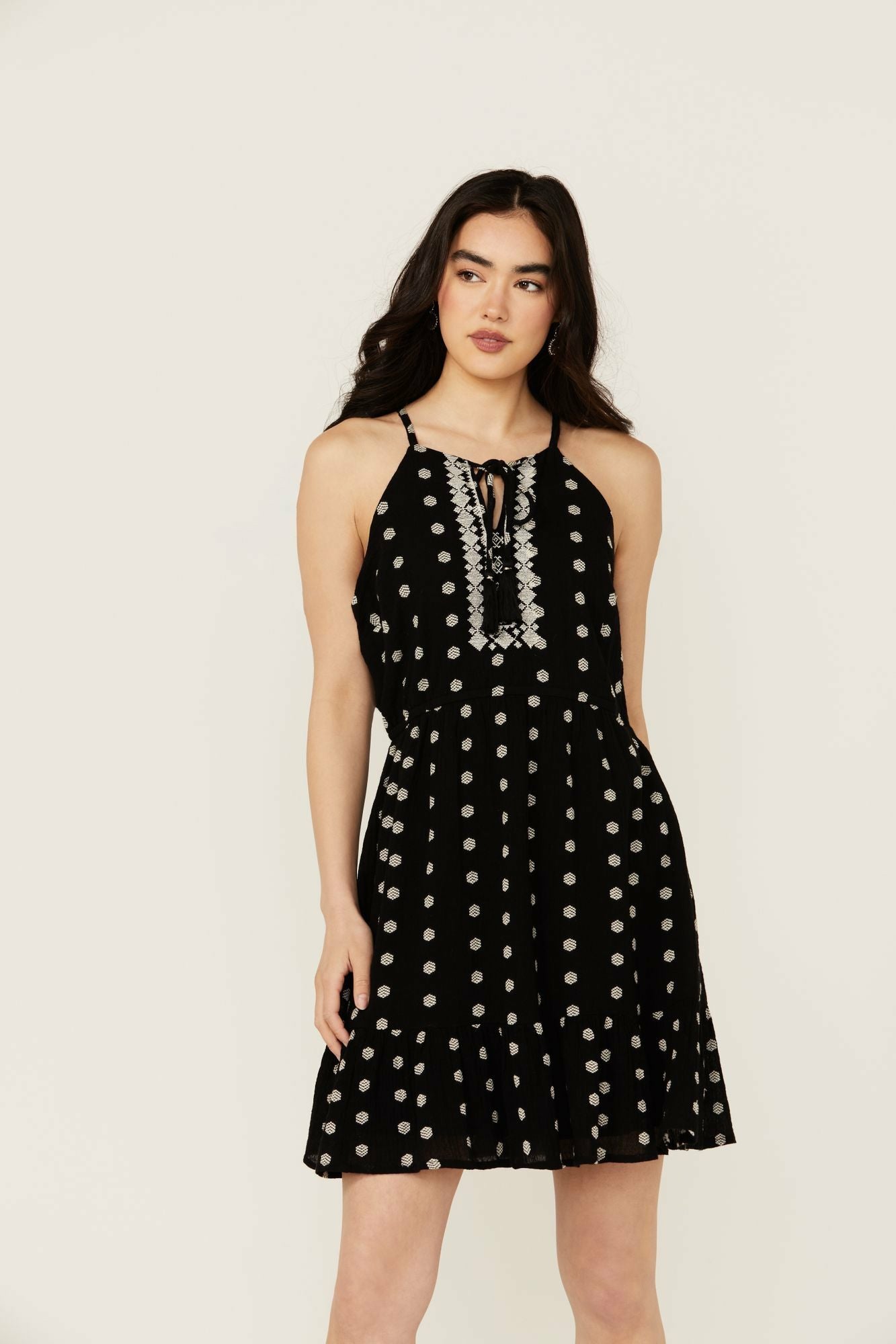 Idyllwind Women | Zelida Embroidered Halter Neck Mini Dress