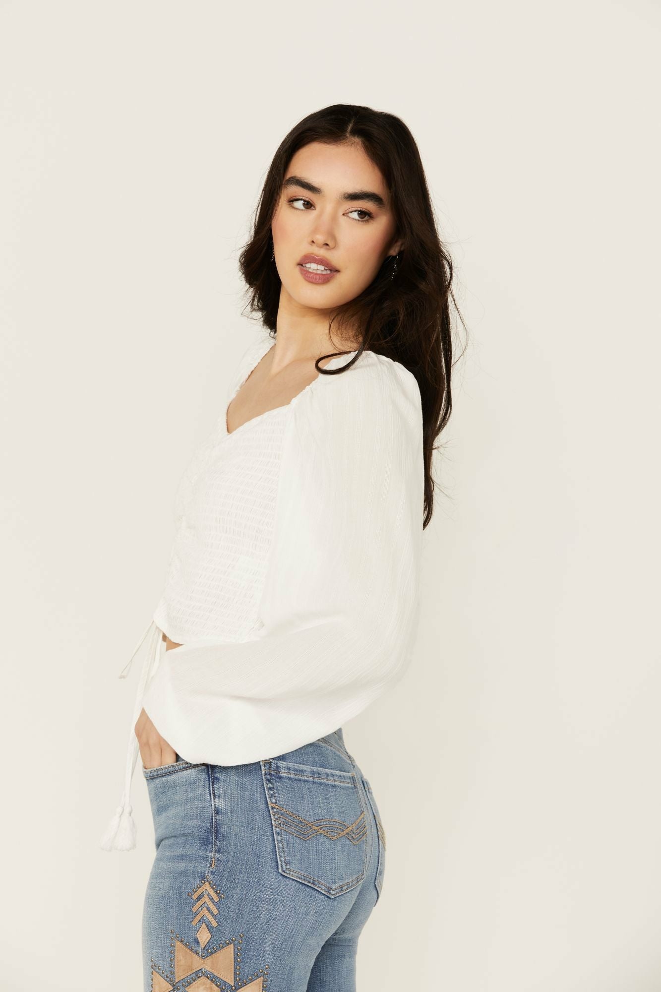 Idyllwind Women | Lena Smocked Long Sleeve Cropped Blouse