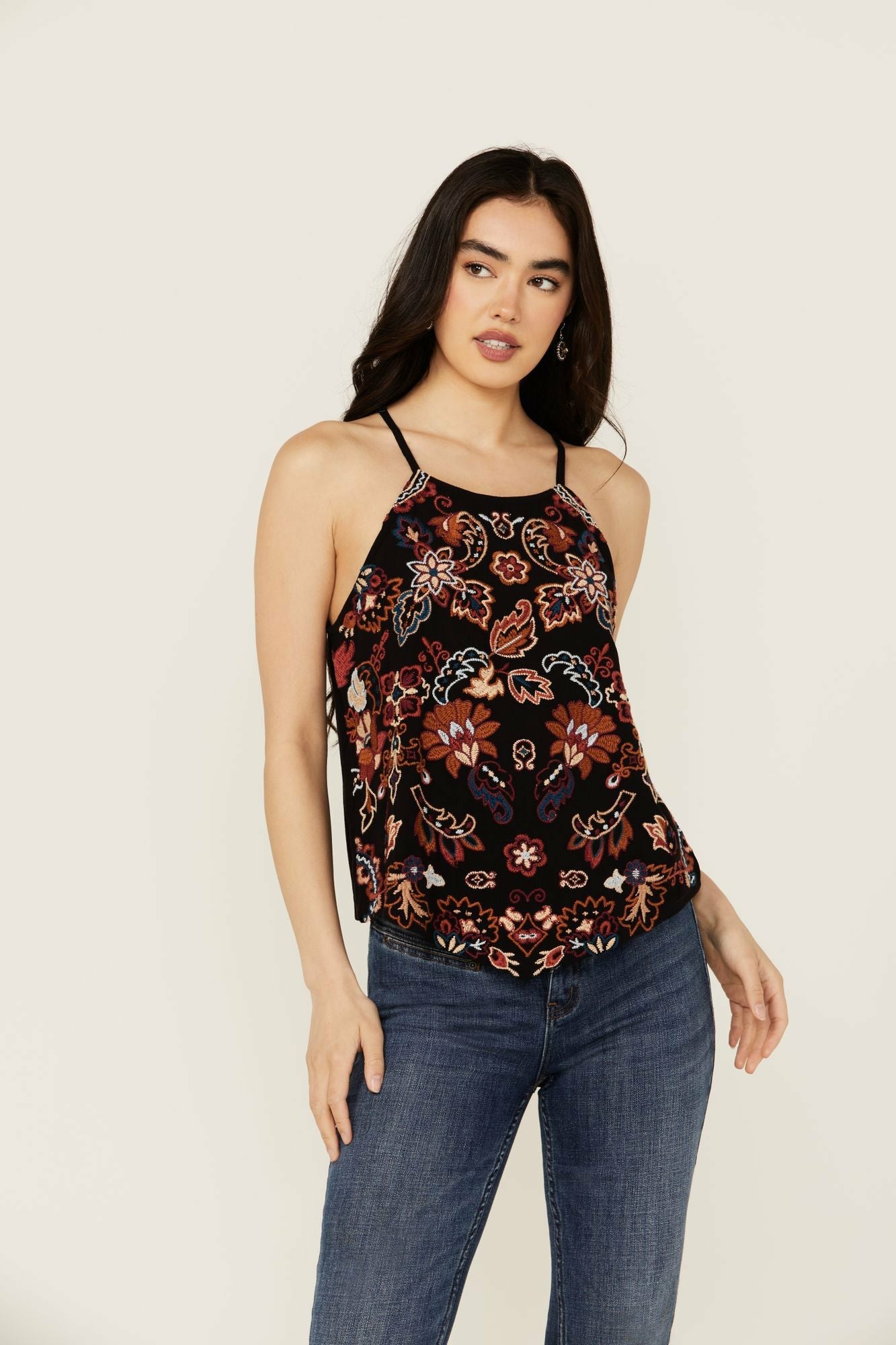 Idyllwind Women | Scrolling Floral Haze Embroidered Sleeveless Top
