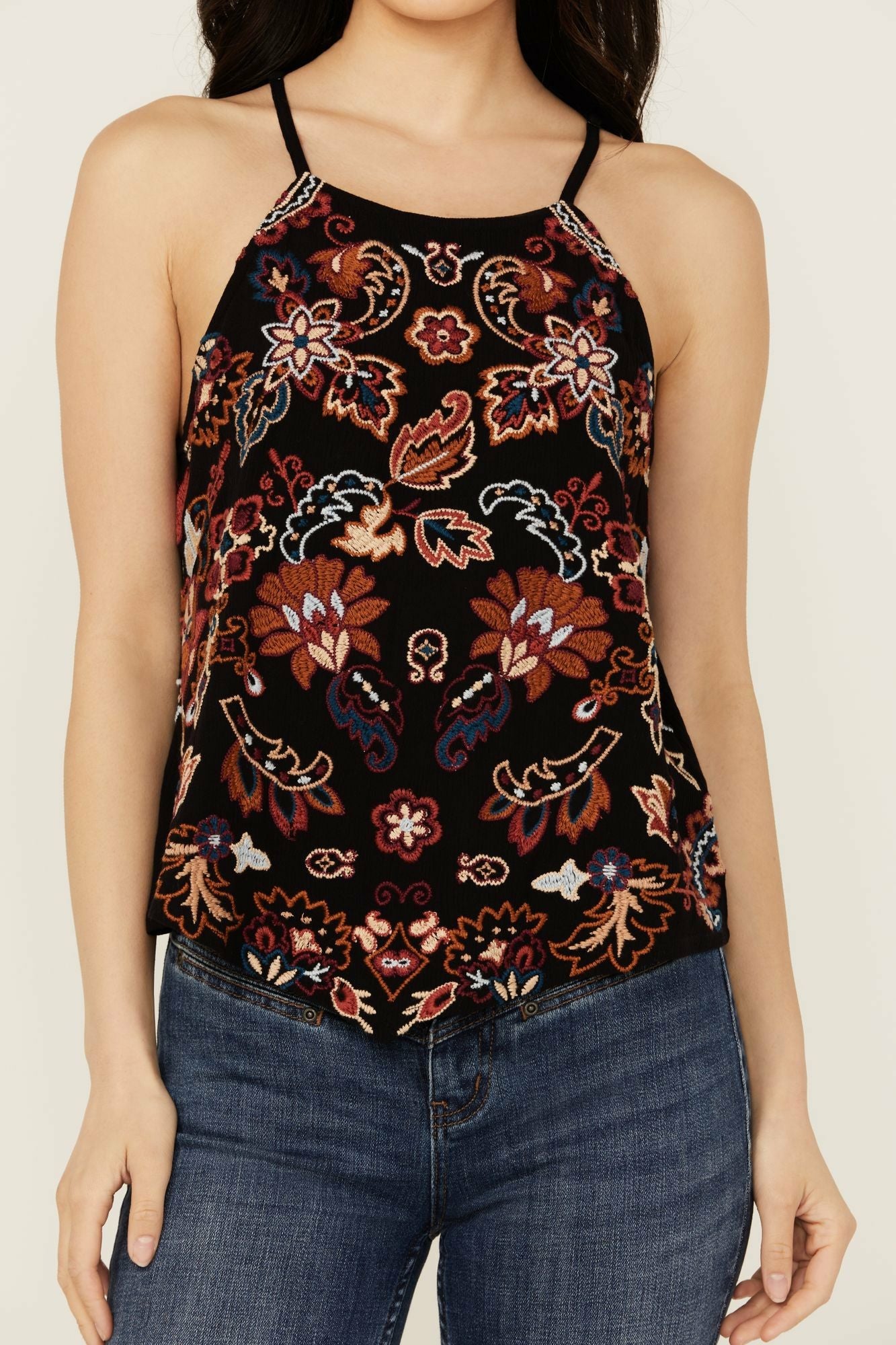 Idyllwind Women | Scrolling Floral Haze Embroidered Sleeveless Top
