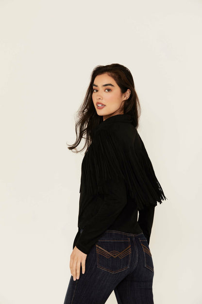 Idyllwind Women | Fate Faux Suede Fringe Long Sleeve Button-Down Tie-Front Shirt
