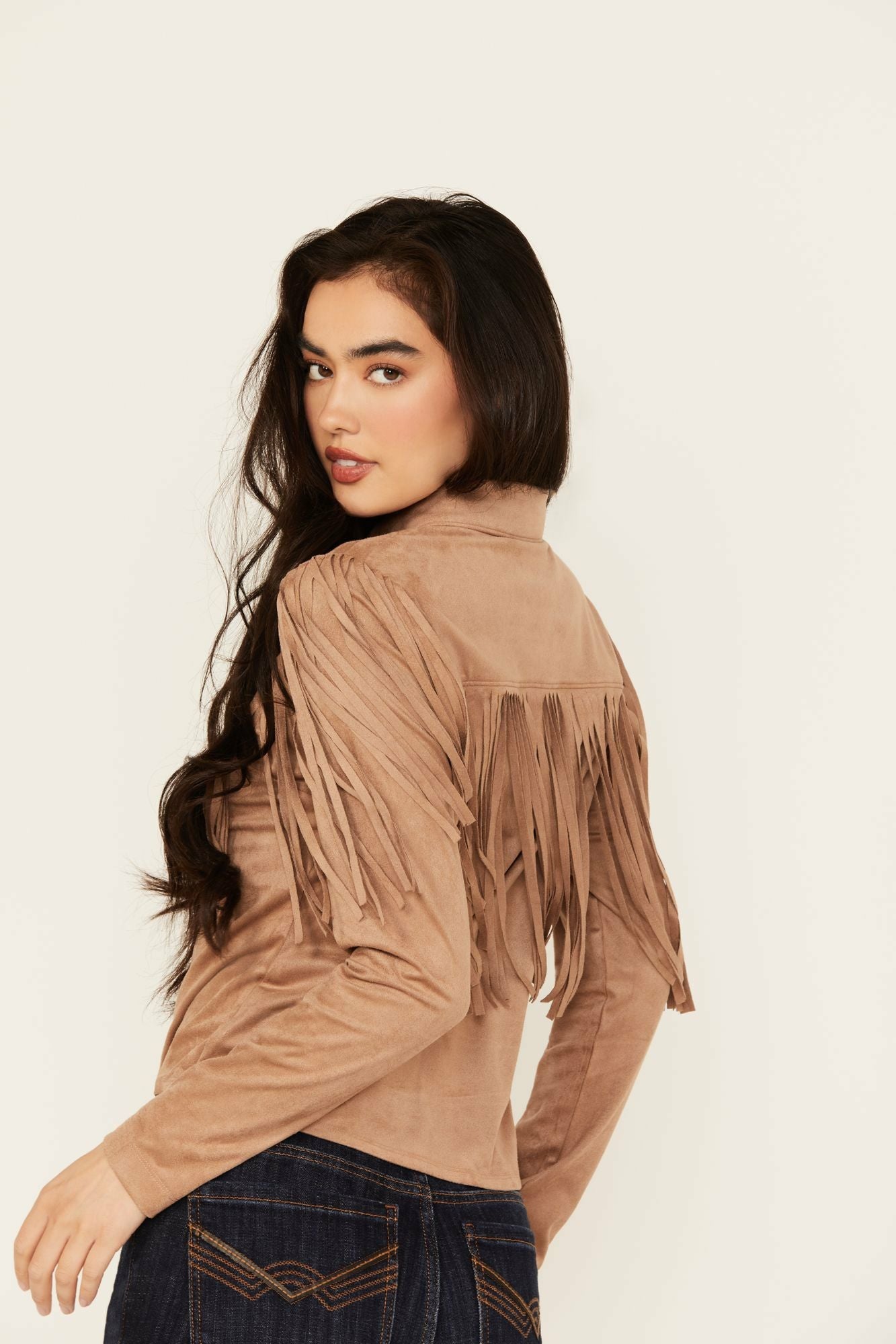 Idyllwind Women | Fate Faux Suede Fringe Long Sleeve Button-Down Tie-Front Shirt