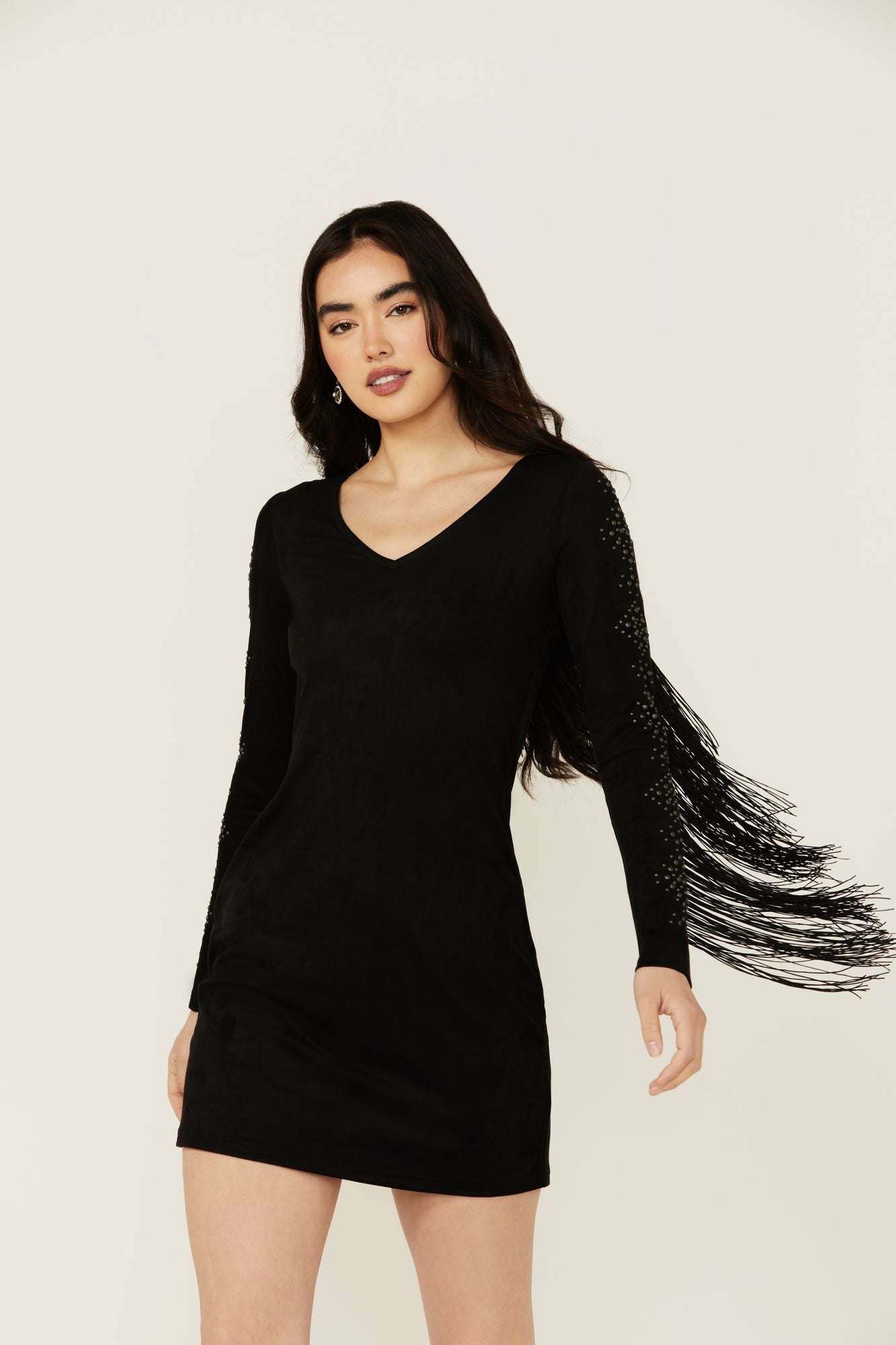 Idyllwind Women | Lois Studded Long Sleeve Fringe Mini Dress