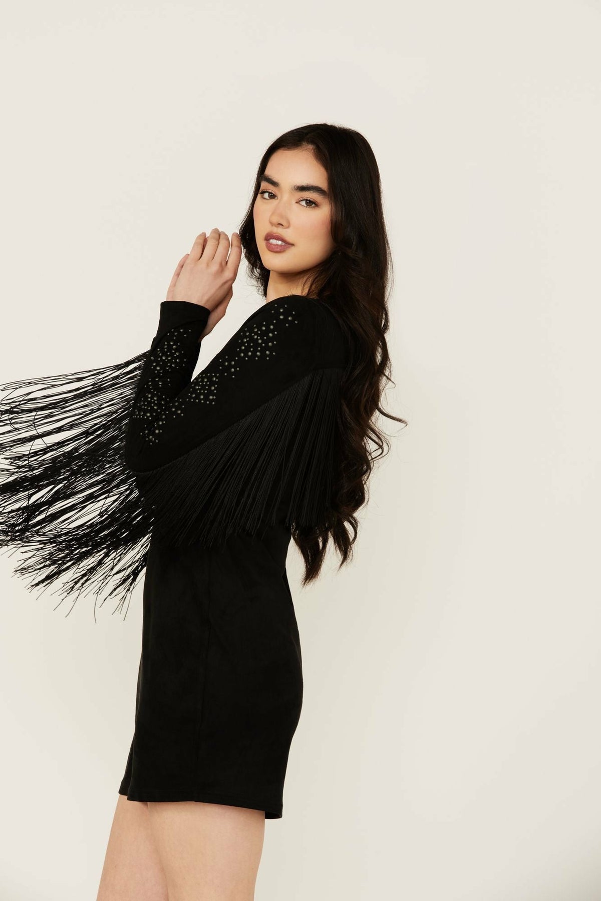Idyllwind Women | Lois Studded Long Sleeve Fringe Mini Dress