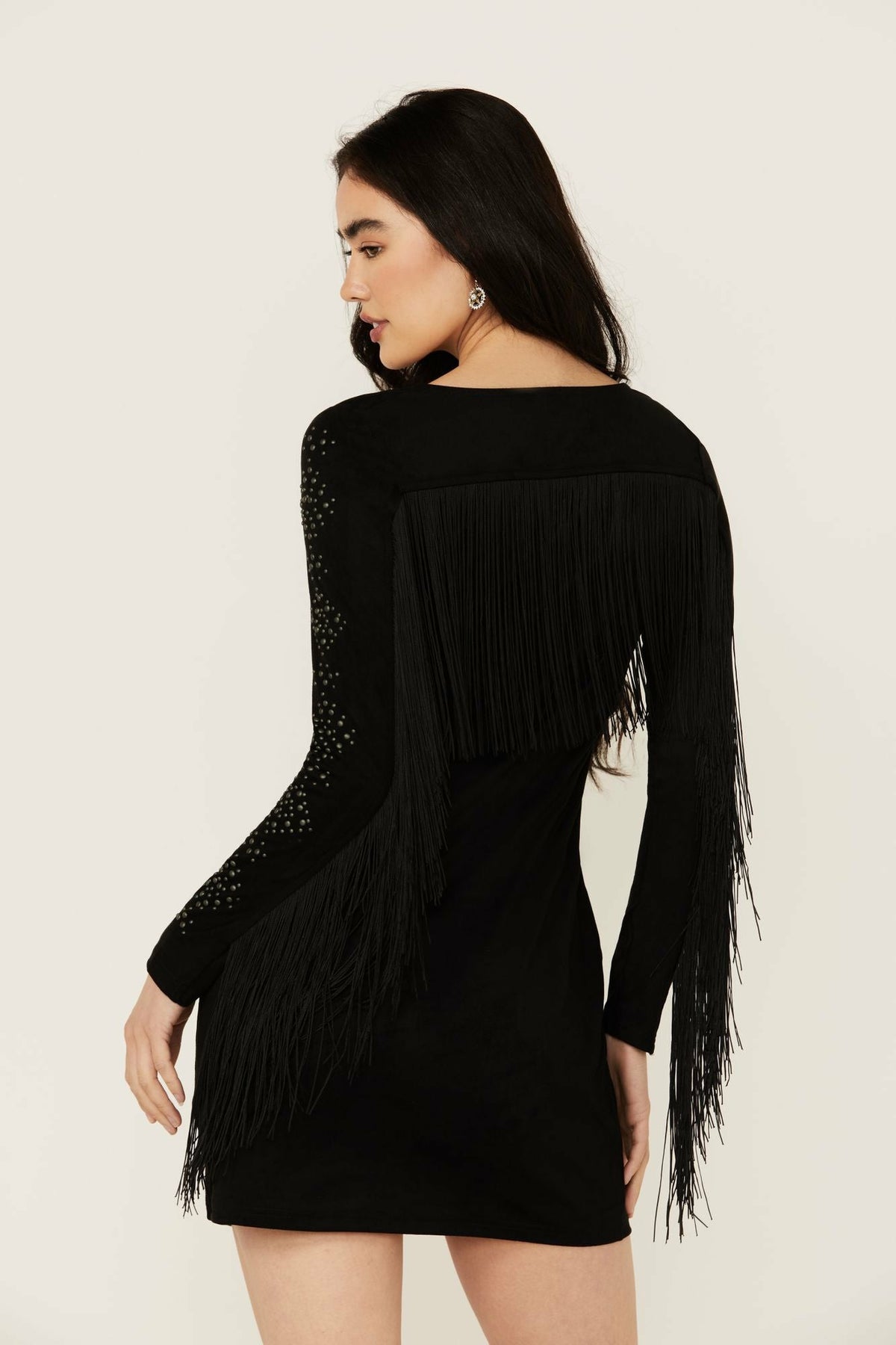 Idyllwind Women | Lois Studded Long Sleeve Fringe Mini Dress