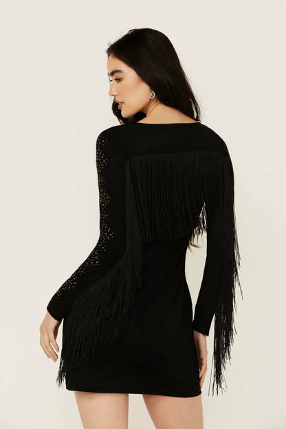 Idyllwind Women | Lois Studded Long Sleeve Fringe Mini Dress