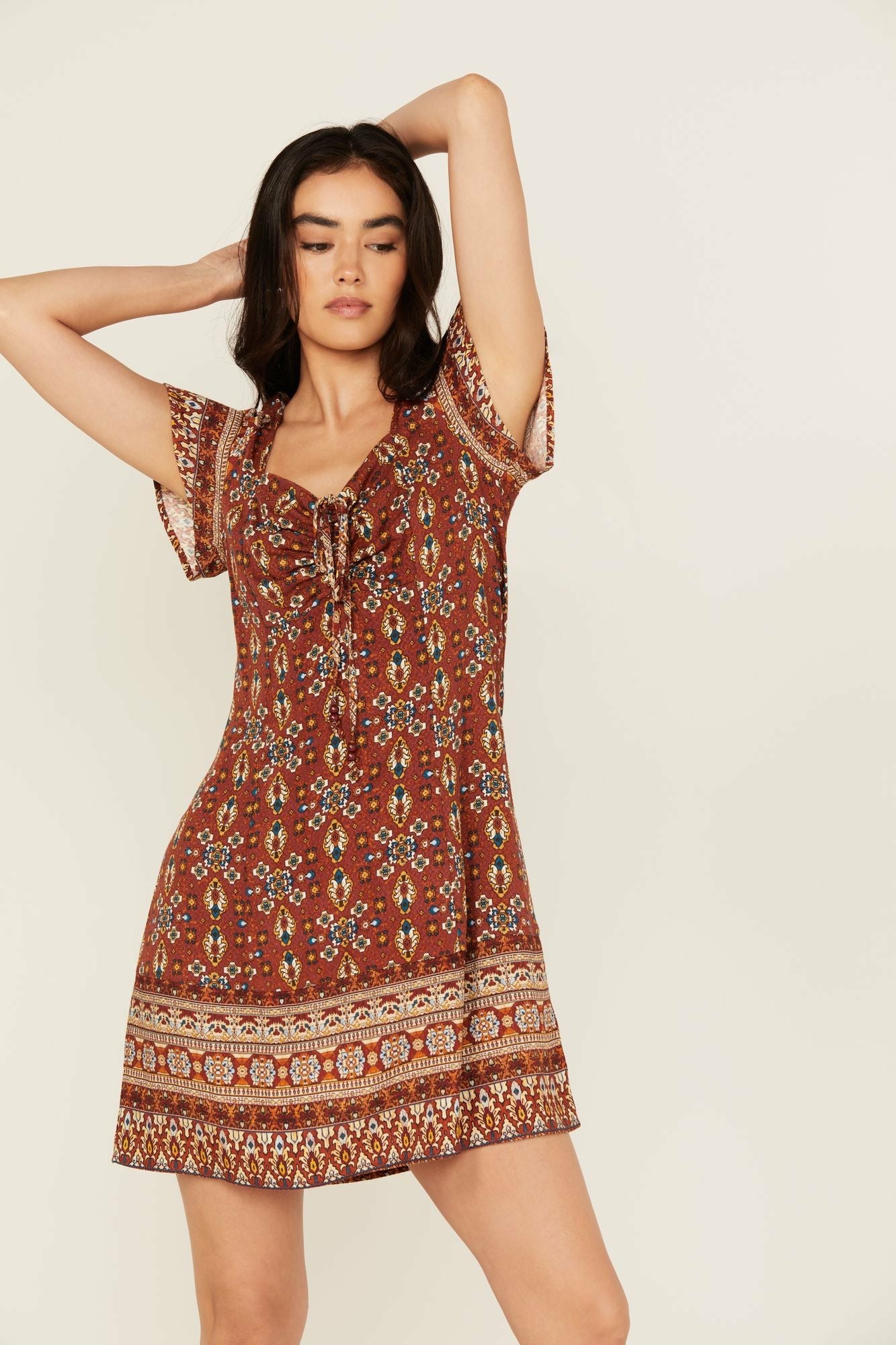 Idyllwind Women | Saxony Tapestry Print Short Sleeve Mini Dress