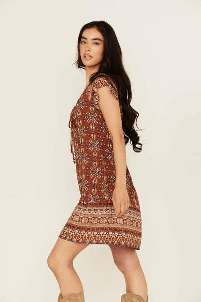 Idyllwind Women | Saxony Tapestry Print Short Sleeve Mini Dress