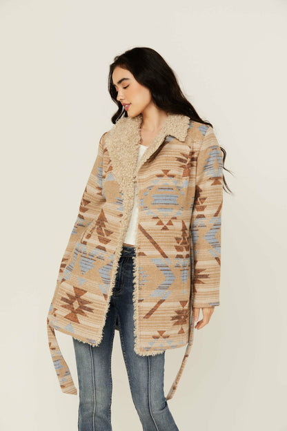 Idyllwind Women | Lynn Southwestern Print Faux Fur Collar Shacket