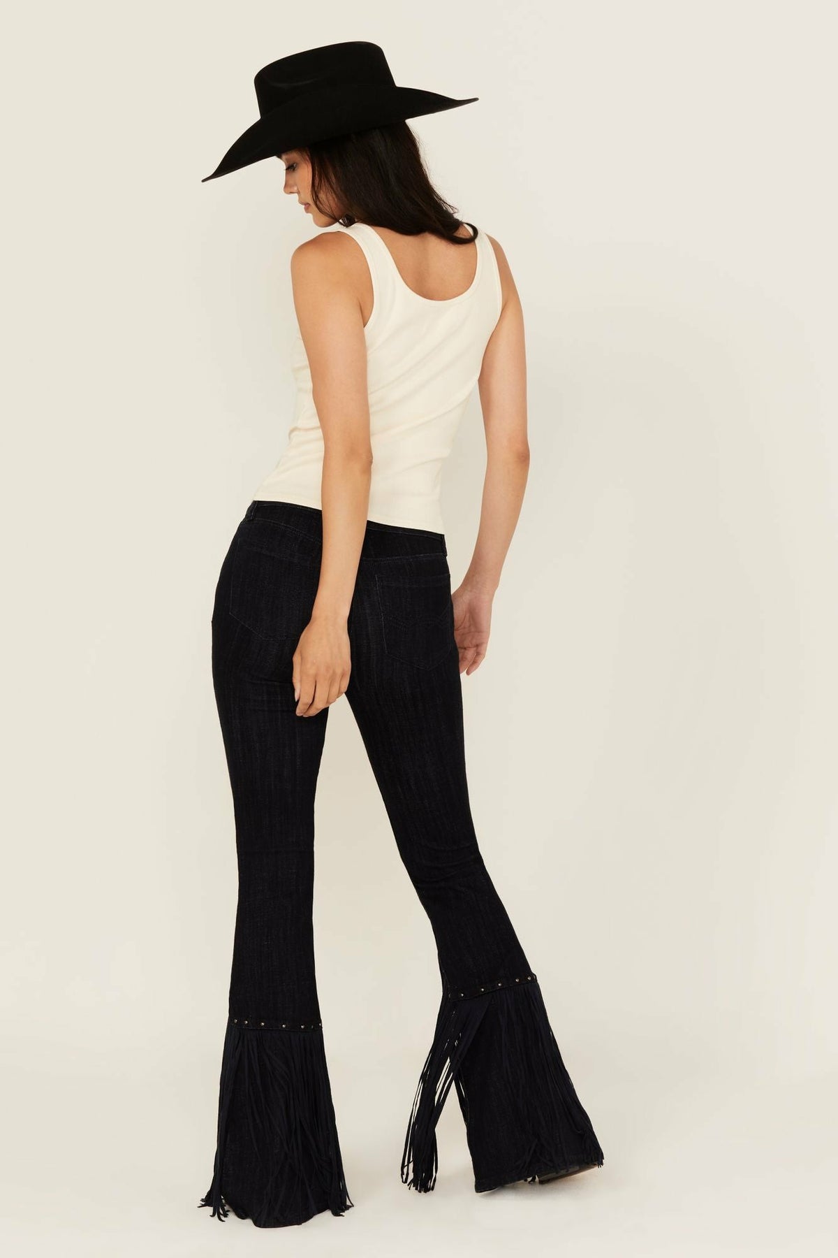 Idyllwind Women | Magnolia Dark Wash Outlaw High Rise Studded Fringe Super Stretch Flare Jeans