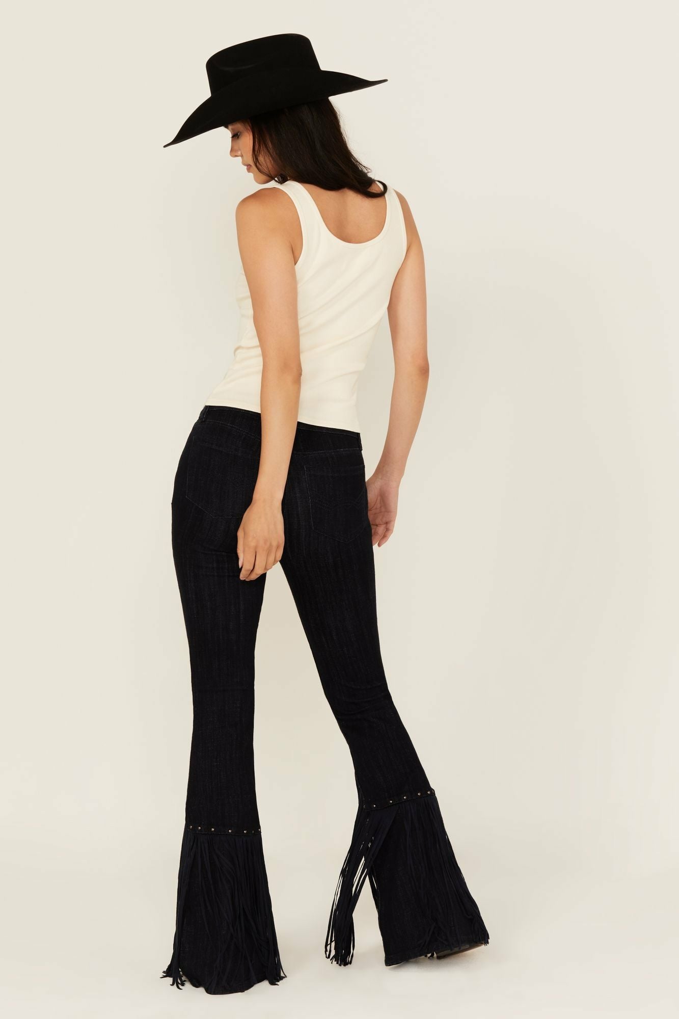 Idyllwind Women | Magnolia Dark Wash Outlaw High Rise Studded Fringe Super Stretch Flare Jeans