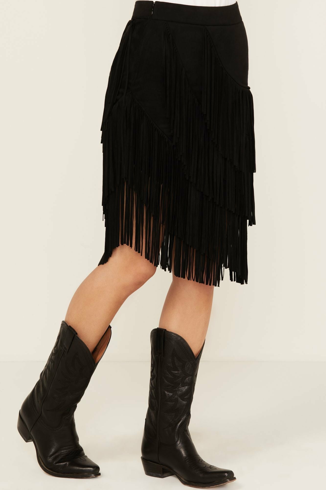 Idyllwind Women | Tina Asymmetrical Faux Suede Fringe Mini Skirt