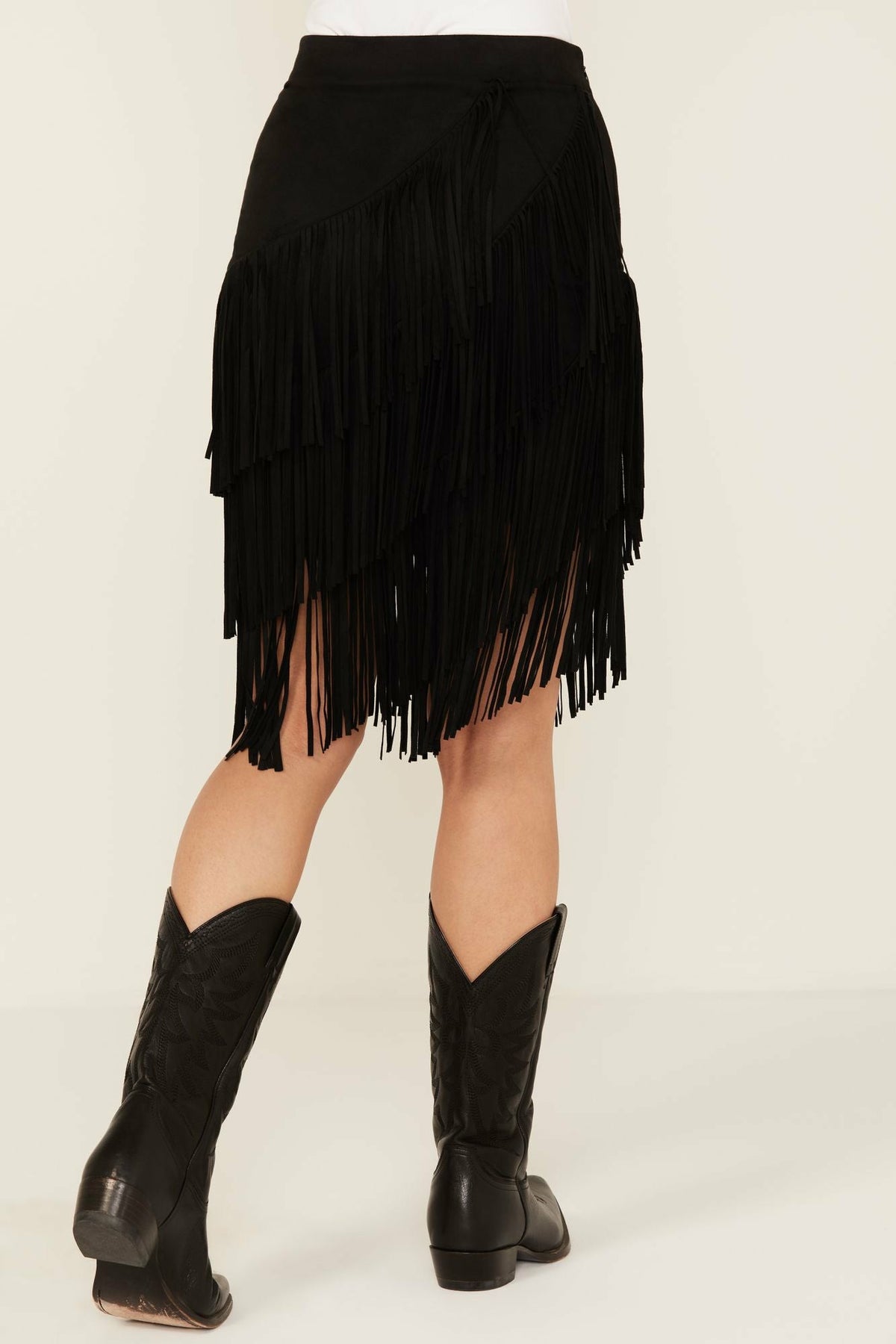 Idyllwind Women | Tina Asymmetrical Faux Suede Fringe Mini Skirt