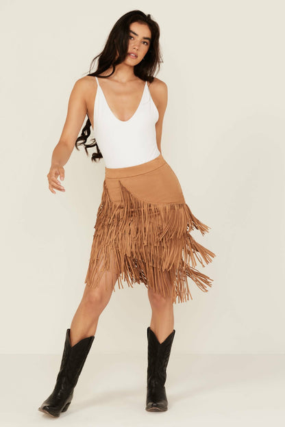Idyllwind Women | Tina Faux Suede Fringe Mini Skirt