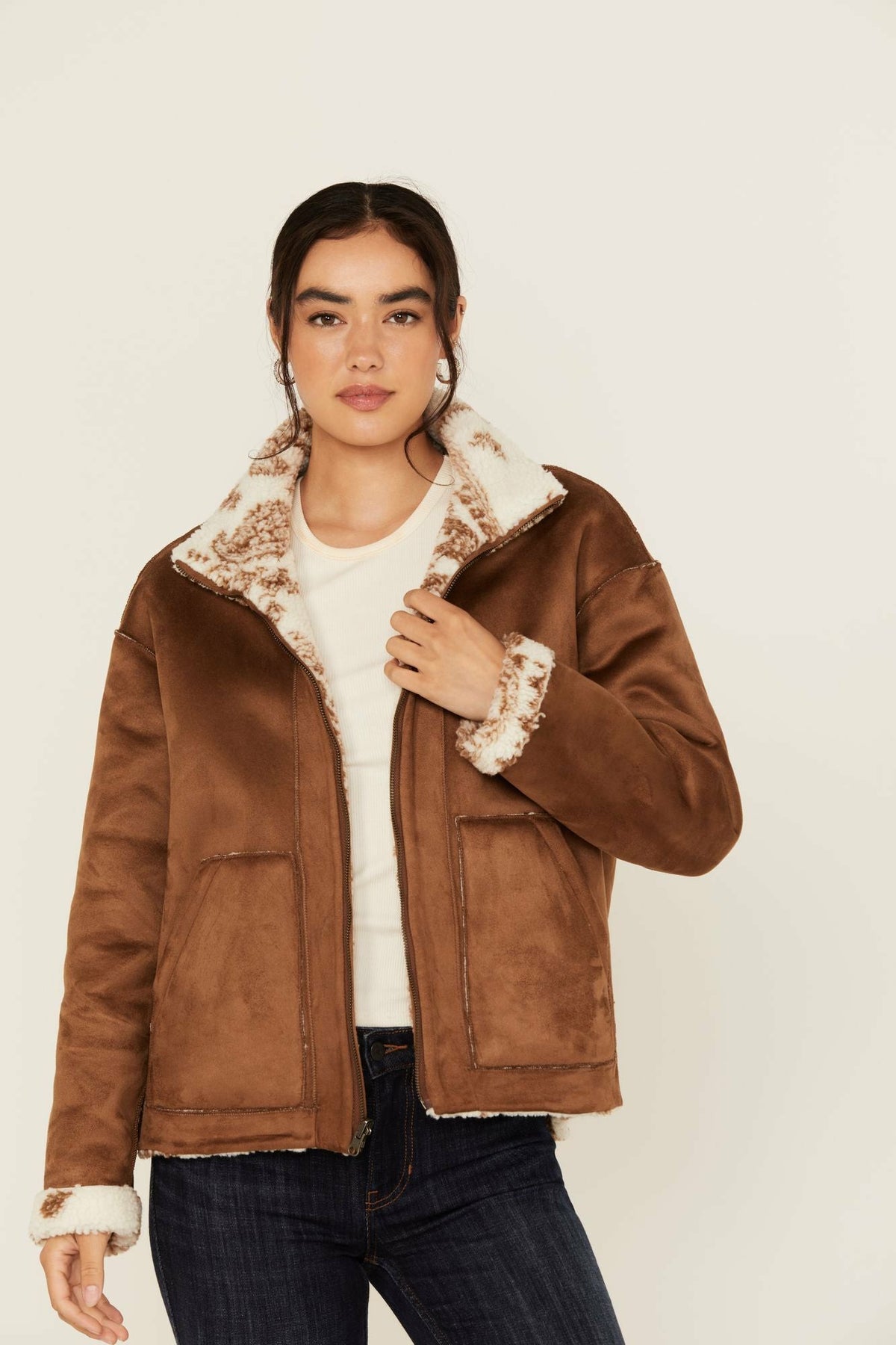 Idyllwind Women | Casey Reversible Faux Suede and Sherpa Zip-Up Jacket