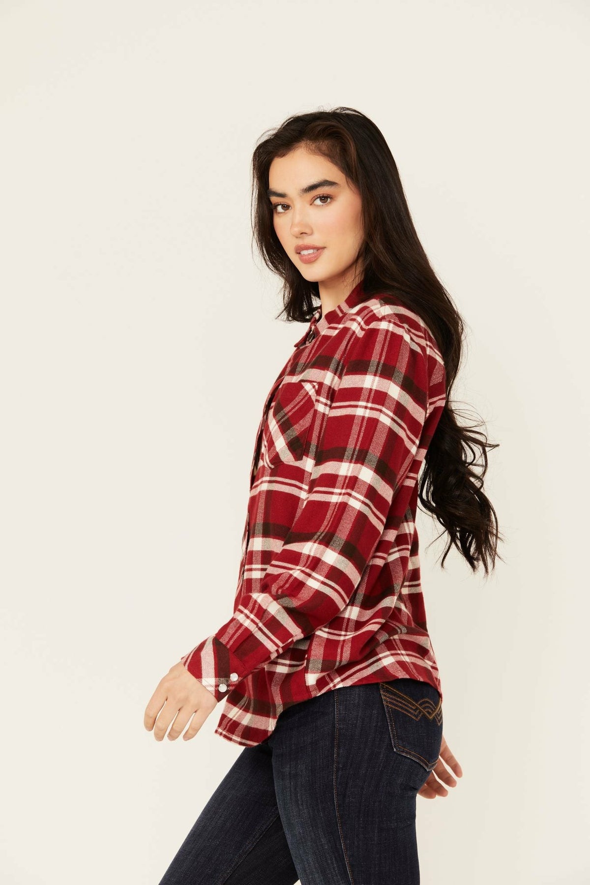 Idyllwind Women | Flannel Plaid Print Long Sleeve Snap Shirt