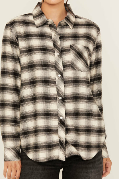 Idyllwind Women | Flannel Plaid Print Long Sleeve Snap Shirt
